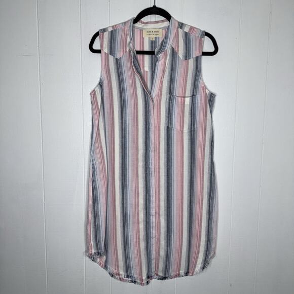Cloth & Stone Anthropologie Women’s Linen Blend Raw Hem Striped Shirt Dress S - Picture 1 of 5